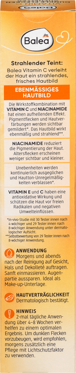Crème visage Balea - vitamine C éclaircissante taches brunes, 50 ml