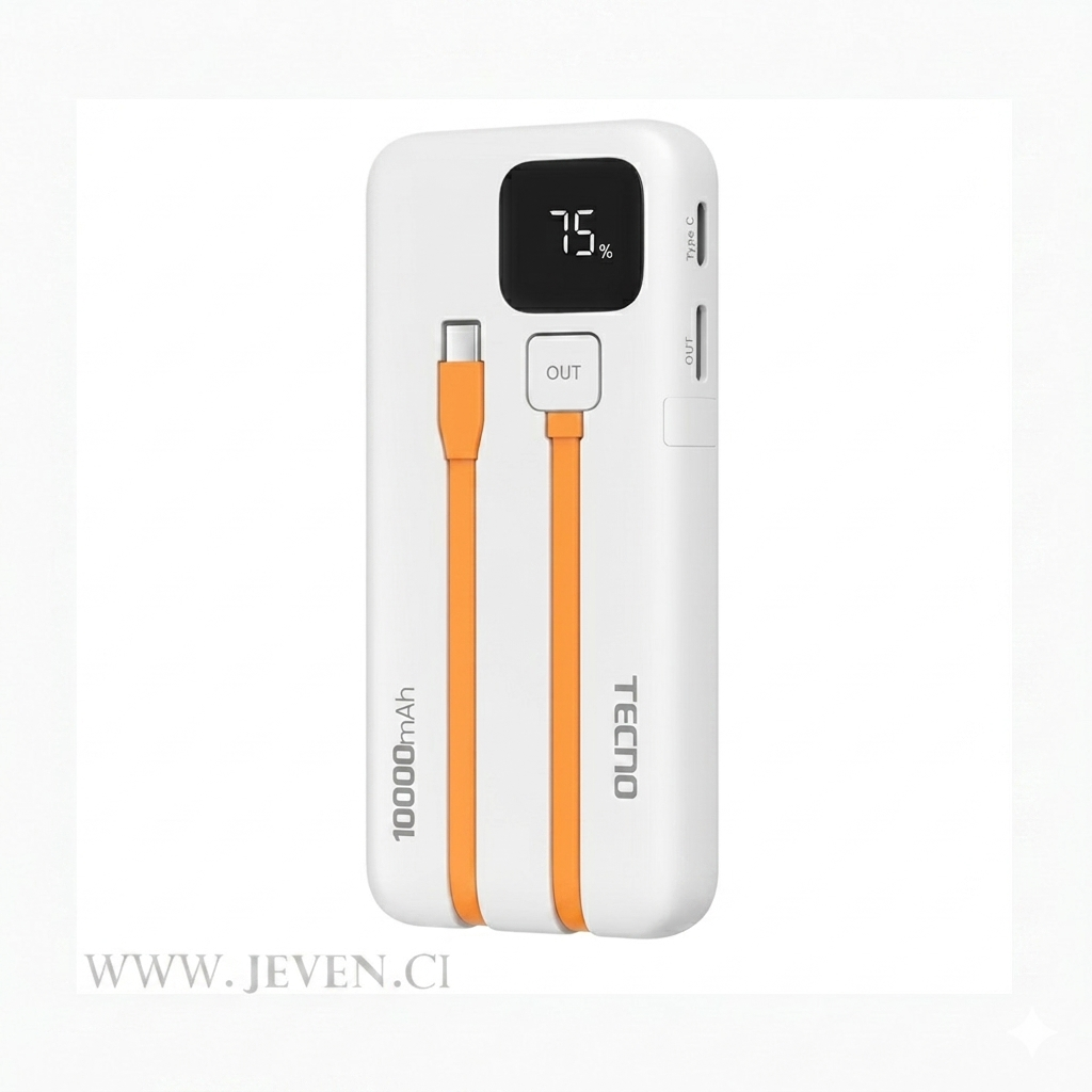 Power Bank Tecno 10000 mAh – Édition LED Display, Charge Rapide 22.5W, Compacte et Robuste, L'Accessoire Indispensable pour ne Jamais Tomber en Panne d'Énergie