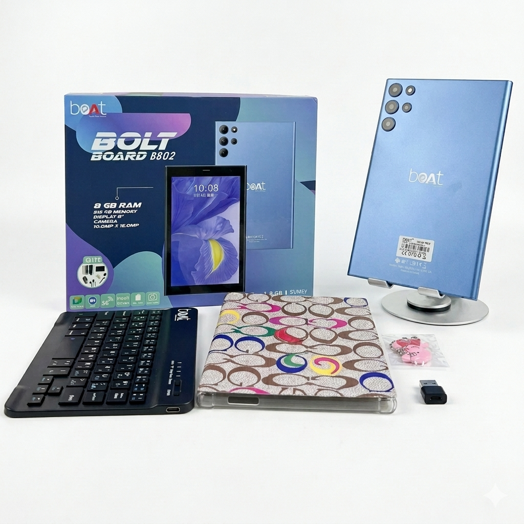 Tablette Éducative Boat B802 – Écran 8", 128 Go Stockage, Pack Ultra-Complet (Clavier Bluetooth, Montre, Stylet), Double SIM,