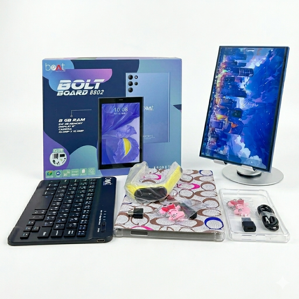 Tablette Éducative Boat B802 – Écran 8", 128 Go Stockage, Pack Ultra-Complet (Clavier Bluetooth, Montre, Stylet), Double SIM,