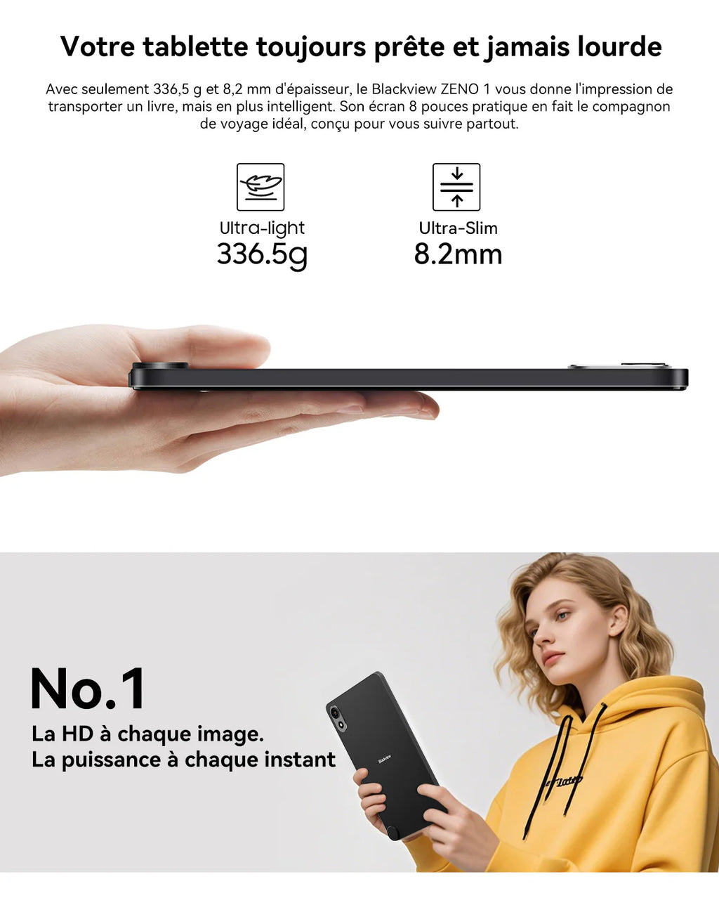 Tablette Blackview Zeno 1 – Écran 8" Fluide 90 Hz, Béquille Intégrée & Support Stylet, Double SIM 4G, 12 Go RAM, Batterie 6000 mAh, Compacité et Polyvalence Nomade en Promo