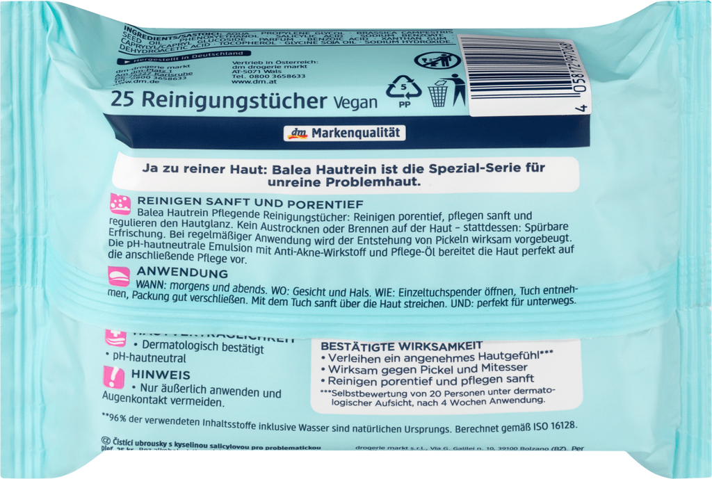 Balea Lingettes démaquillantes Skin Clean, 25 pièces