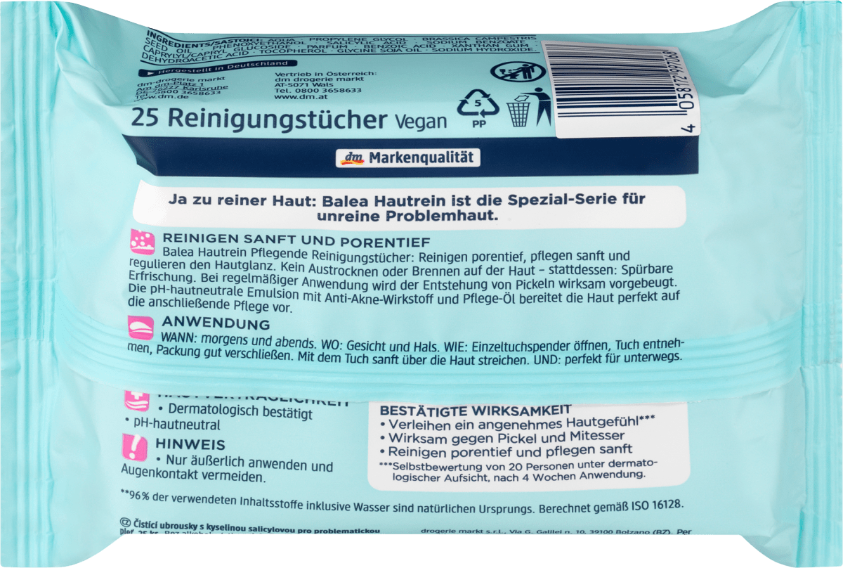 Balea Lingettes démaquillantes Skin Clean, 25 pièces