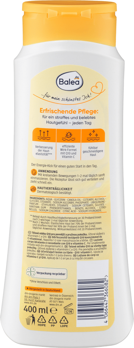 Balea lotion corporelle Q10 400ml - Lotion corporelle raffermissante