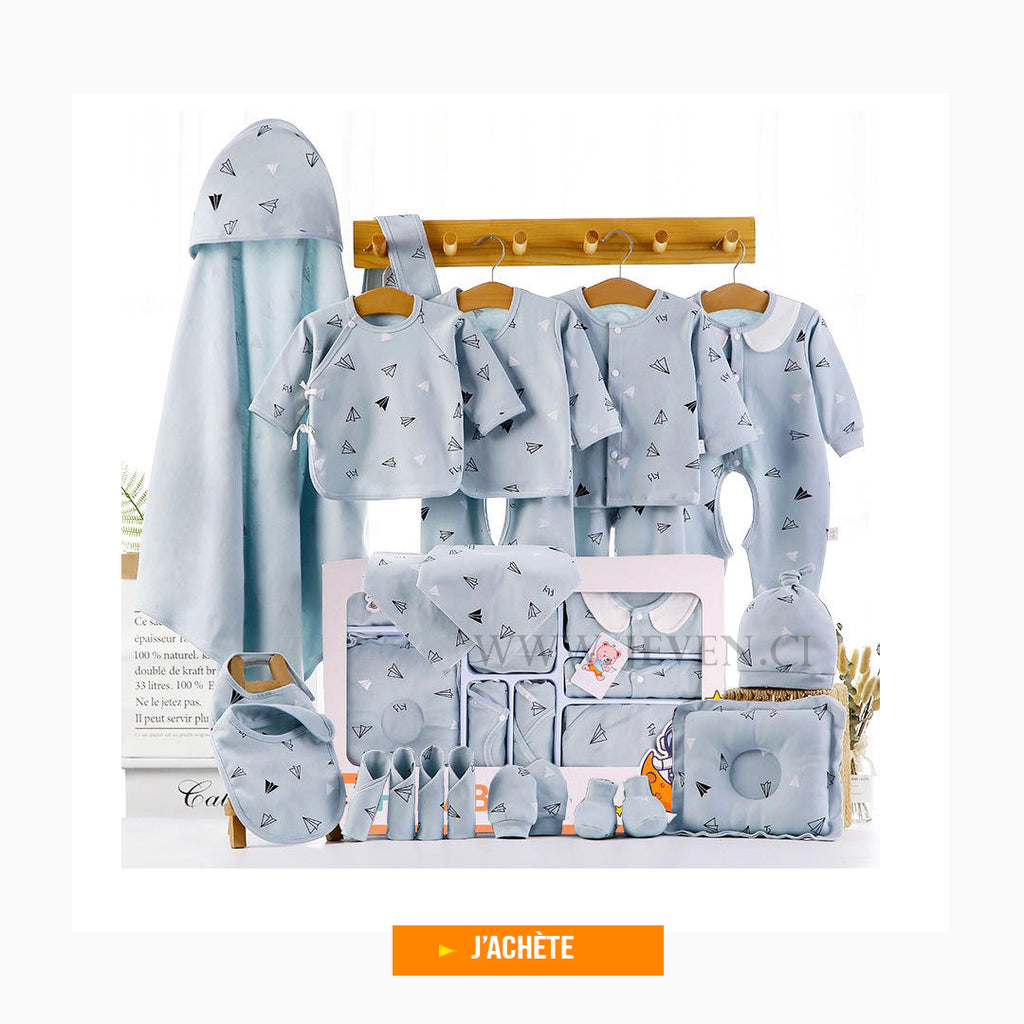 Ensemble de vêtements pour nouveau-né- Kit de 18 pièces- unisexe- 100% coton