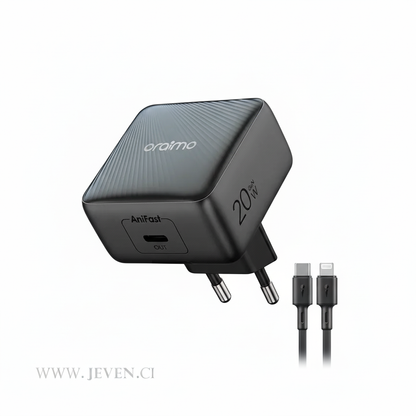 Oraimo PowerCube 20 Chic (OCW-5201E-CL55) – Charge Rapide GaN 20W, Ultra Compact, Sécurisé et Compatible Apple