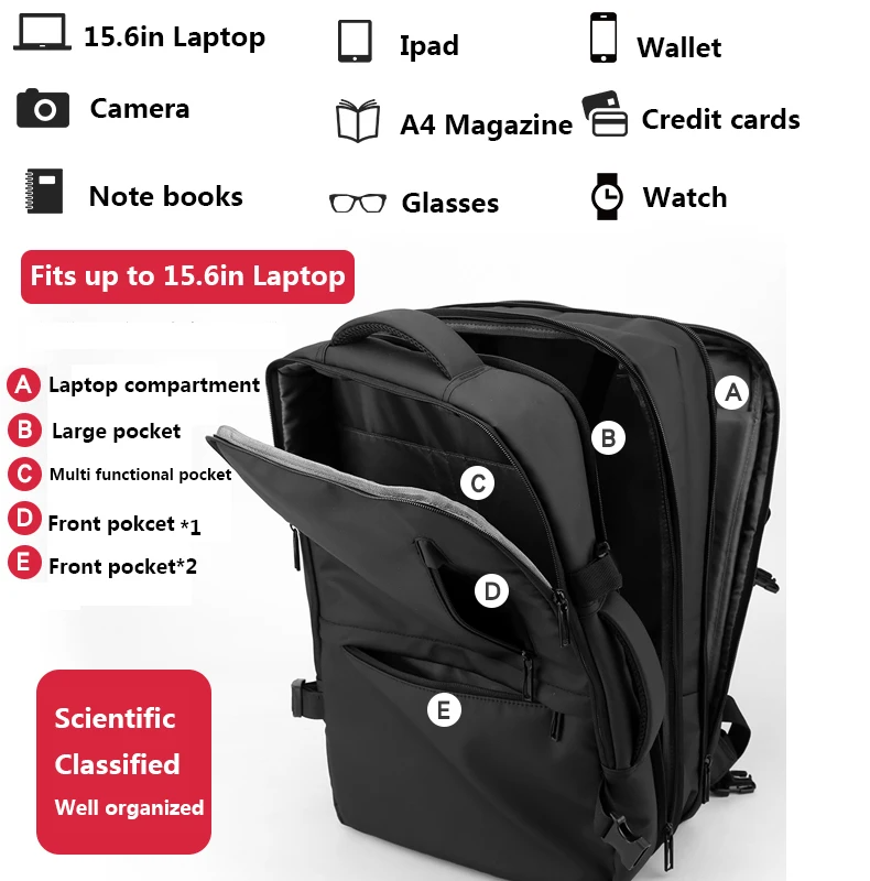 Sac à dos polyvalent de grande capacité, multifonction convertible en sac sportif- sac d'affaires- sac de voyage