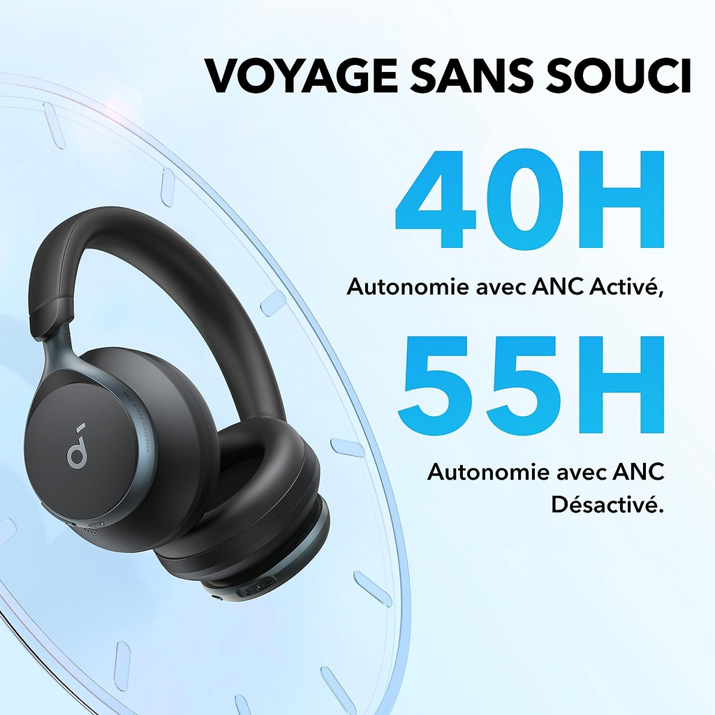 Casque Anker Soundcore Space One – ANC 98 %, Audio Haute Résolution LDAC, 40H d’autonomie, Confort Premium