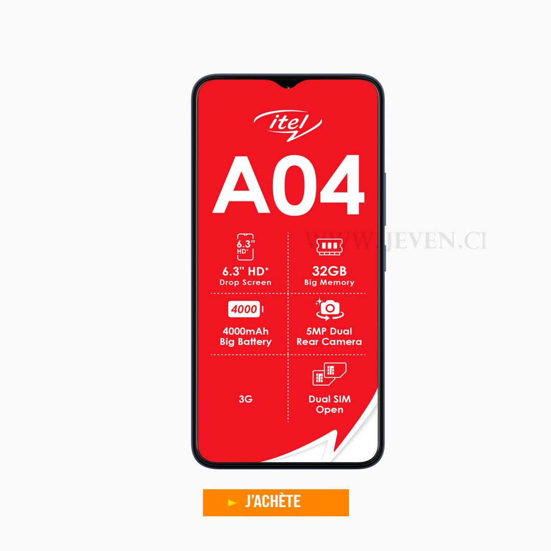 iTel A04 - 2Go 32Go- 5MP/5MP- 3G- 6.3" Pouces