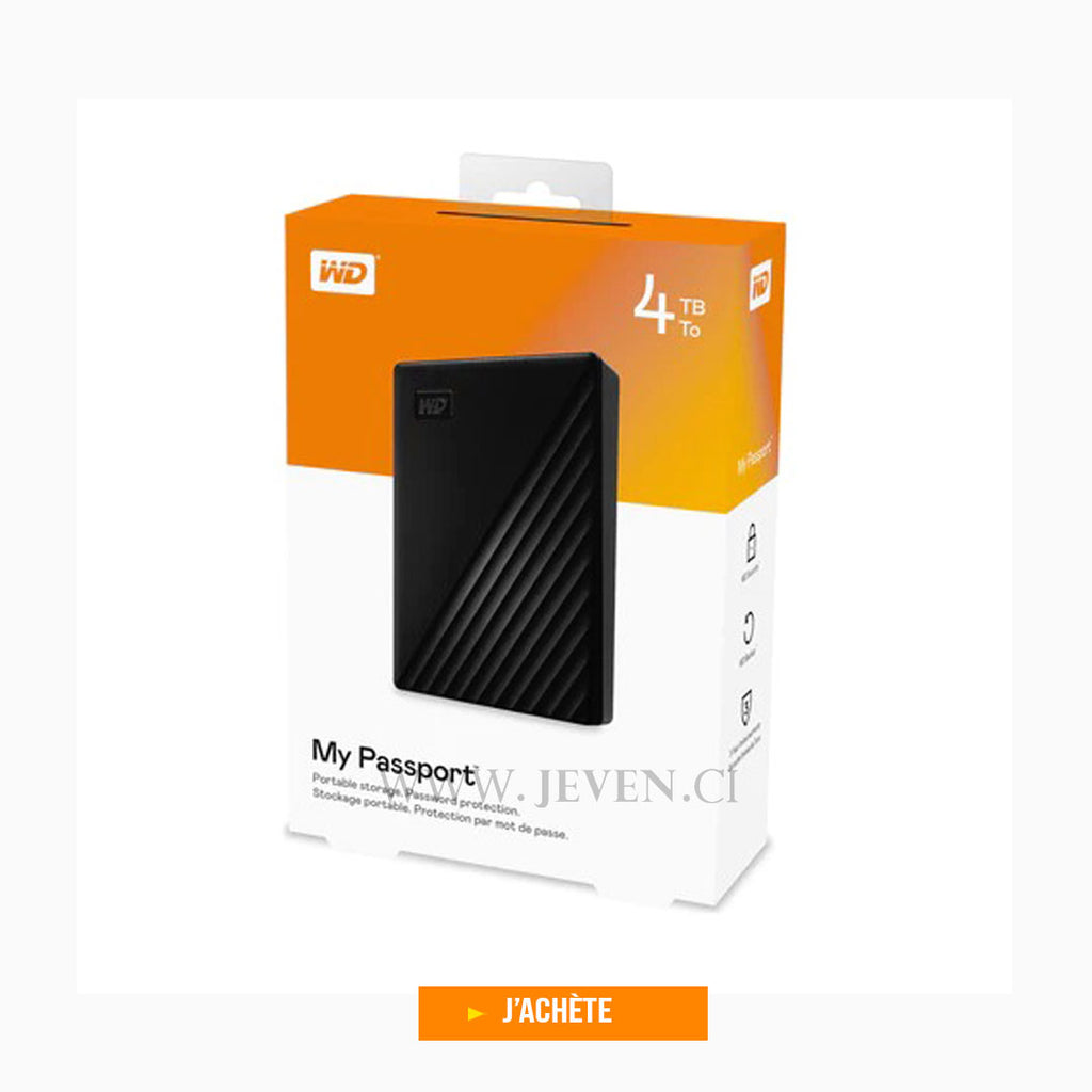 Disque Externe HDD Portable- 4 Tera- Western Digital My Passport- pour Ordinateur Portable