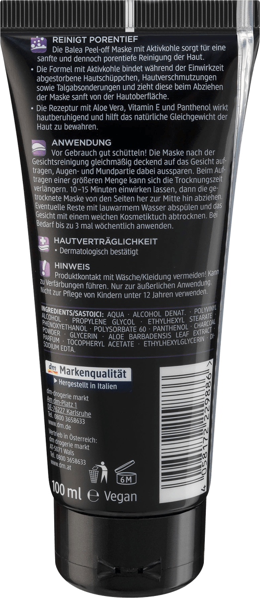 Balea masque peel-off- au charbon actif- 100 ml